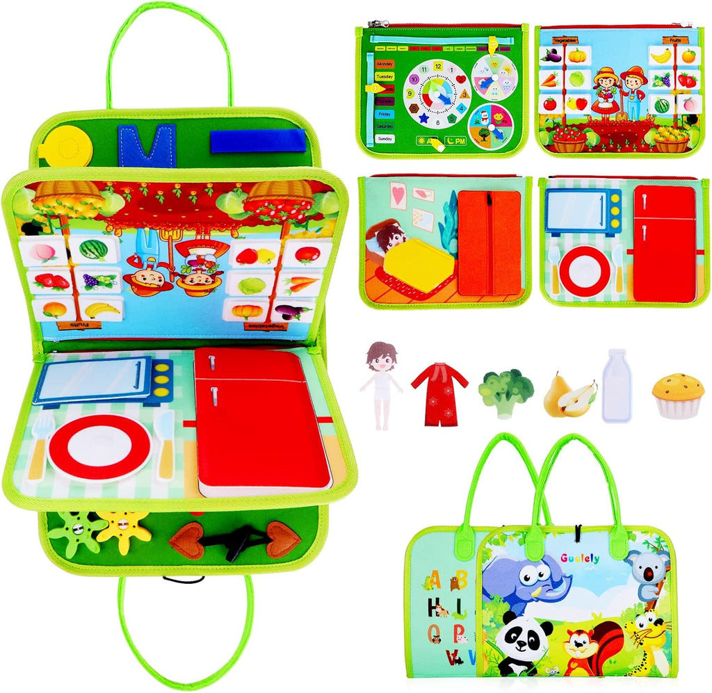 Guolely Busy Board Montessori Toy for 1 2 3 4 Year Old Toddlers - Educational Activity Developing Sensory Board for Fine Basic Dress Motor Skills - Travel Toys for Plane Car, Gift for Boys Girls