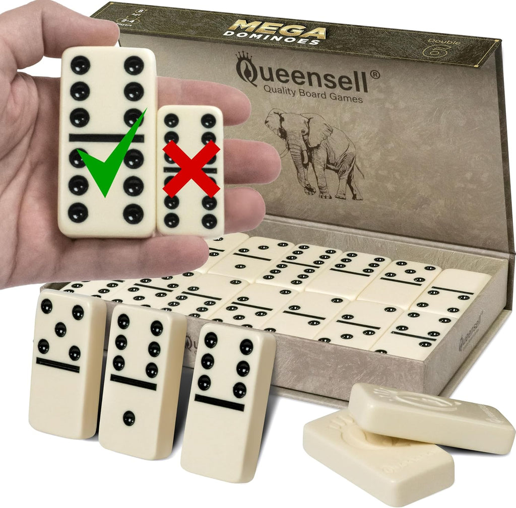 Queensell Dominos Set for Adults with 4 Domino Racks - Double 6 Dominoes Set with Domino Holder, Classic Board Games for Kids and Adults - Double Six Standard Dominos Set 28 Tiles with Travel Case