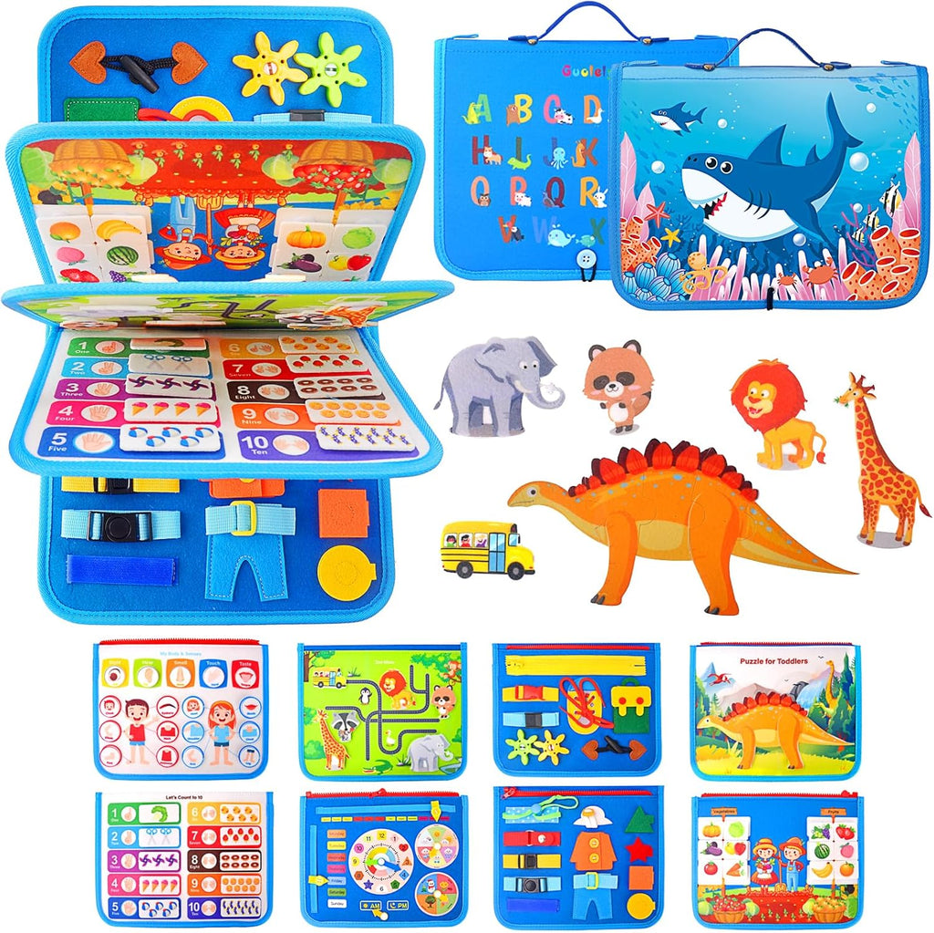 Guolely Busy Board Montessori Toy for 1 2 3 4 Year Old Toddlers - Educational Activity Developing Sensory Board for Fine Basic Dress Motor Skills - Travel Toys for Plane Car, Gift for Boys Girls