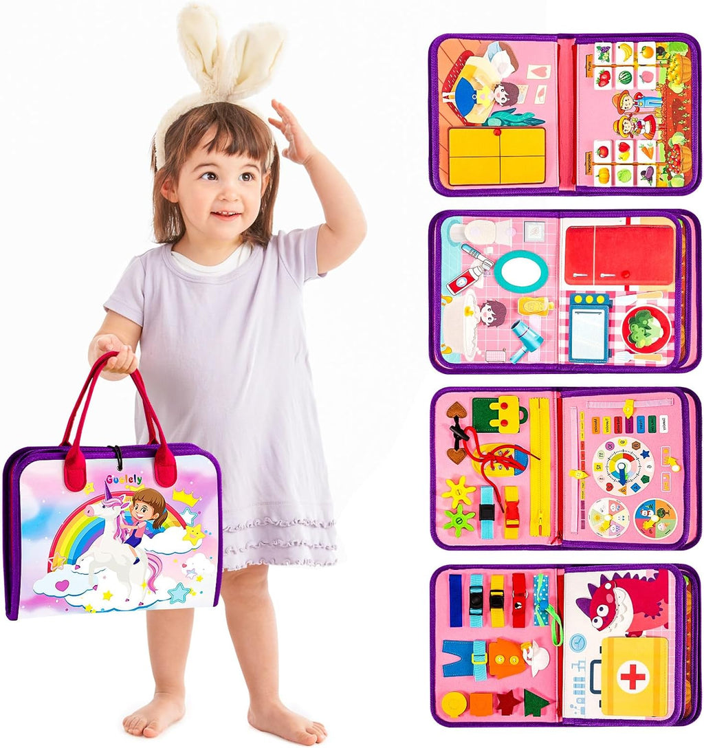 Guolely Busy Board Montessori Toy for 1 2 3 4 Year Old Toddlers - Educational Activity Developing Sensory Board for Fine Basic Dress Motor Skills - Travel Toys for Plane Car, Gift for Boys Girls